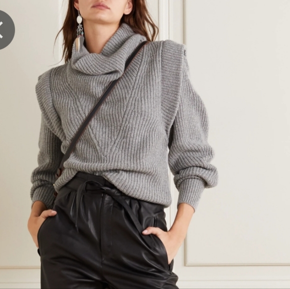 Isabel Marant poppy ribbed gray cashmere wool blend turtleneck sweater - Picture 2 of 14